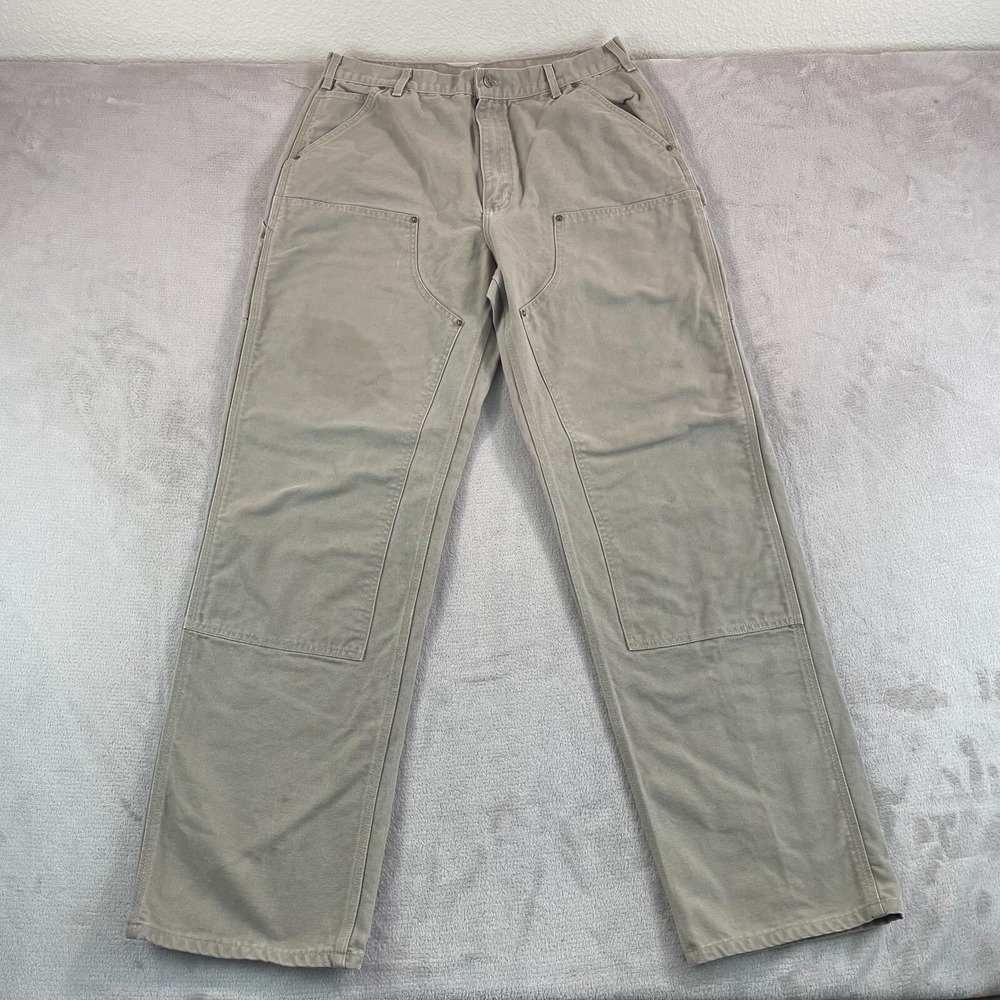 Carhartt Utility Double Knee Washed Duck Pants Men 34x35 Grey Loose Fit WorkWear